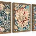 Fantasy Artists 3 piece Framed William Morris Wall Art Vintage Botanical Floral Art Wall Decor Painting Farmhouse Artwork Aesthetic Posters Prints for Living Room Bedroom Bathroom 12x16 inches