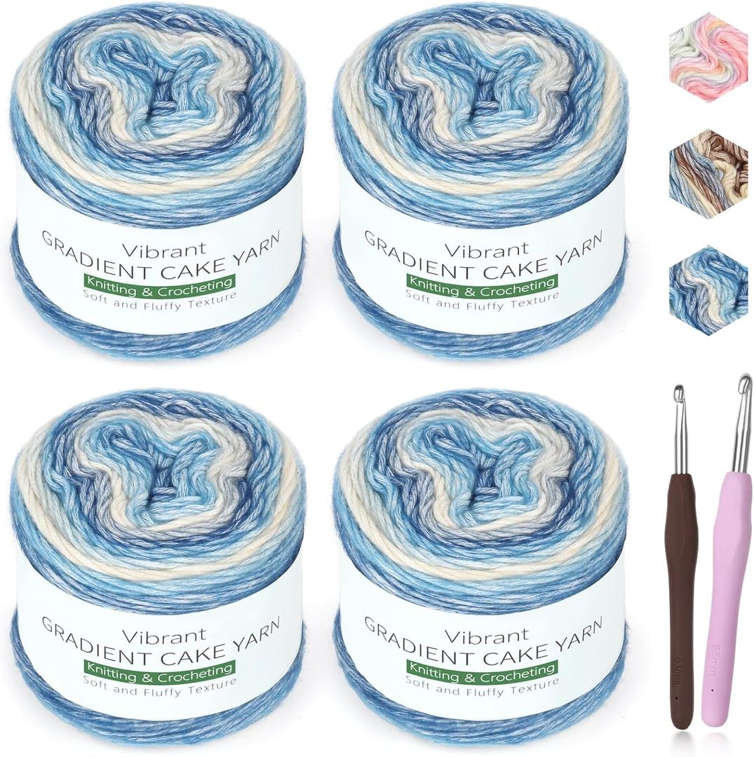 Katech Ombr Yarn for Crocheting-Gradient Cake Yarn-4x100g 60% Cotton 30% Acrylic 10% Wool-Ombr Multicolor Soft Rainbow Cotton Crochet Yarn for Scarves, Shawls, Blankets and Garments(G)