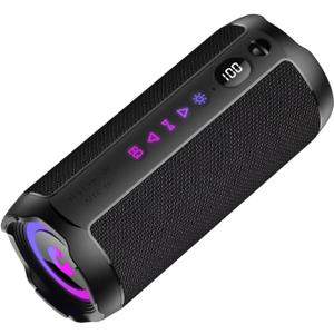 Portable Bluetooth Speaker, Bluetooth 5.4 Speaker, Dual Speaker with LED Display, Deep Bass,25H Playtime, Colorful RGB Lights,IPX7 Waterproof,TWS pairing for Outdoor/Home/Party/Travel,Gift Ideas