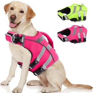 Kuoser Small Dog Life Jacket High Flotation, Reflective Puppy Water Vest for Swimming Boating, Adjustable Doggie Life Preserver Rescue Handle for Summer, Pink S (S (Chest Girth:16.9-21.3''))