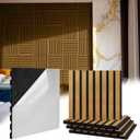 Geelin 8 Pcs 3D Wood Wall Panels Peel and Stick Self Adhesive Wood Slat Acoustic Textured Panel for Interior Wall Paneling Decor and Ceilings Soundproof 3D Fluted 11.8" x 12.6"(Brown)