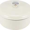 Amazon Basics Enameled Cast Iron Dutch Oven Pot with Lid, Oven Safe, Heavy-Duty, Dual Handles for Baking, Roasting, Stews, 4.3-Quart, White