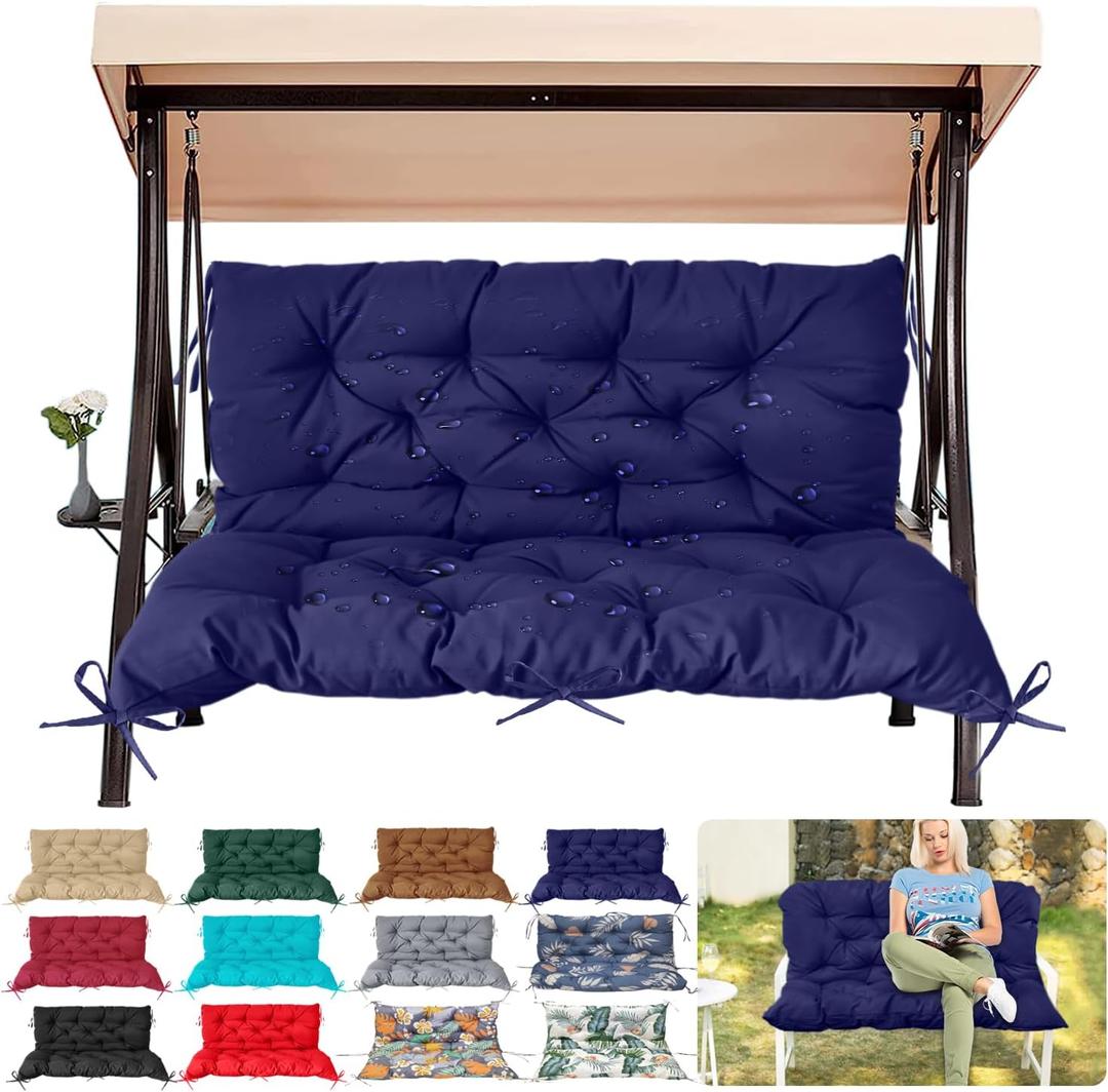 Outdoor/Indoor Swing Replacement Cushion, 2 or 3 Seats Bench Cushions with Backrest, Thicken 4" Recliner Seat Pad for Garden/Patio, Waterproof Premium Tufted Cushion with Ties(Navy Blue-40x40x4in)