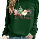 FAYALEQ Merry Christmas Sweatshirts Women: Funny Xmas Sweater Winter Long Sleeve Pullovers (Green, XL)