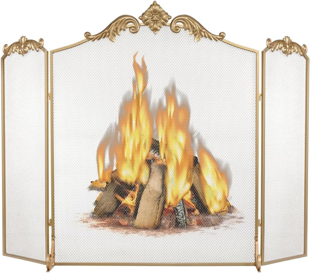 BEAMNOVA Fireplace Screen, Gold, 50 x 32 in, Baroque Decorations