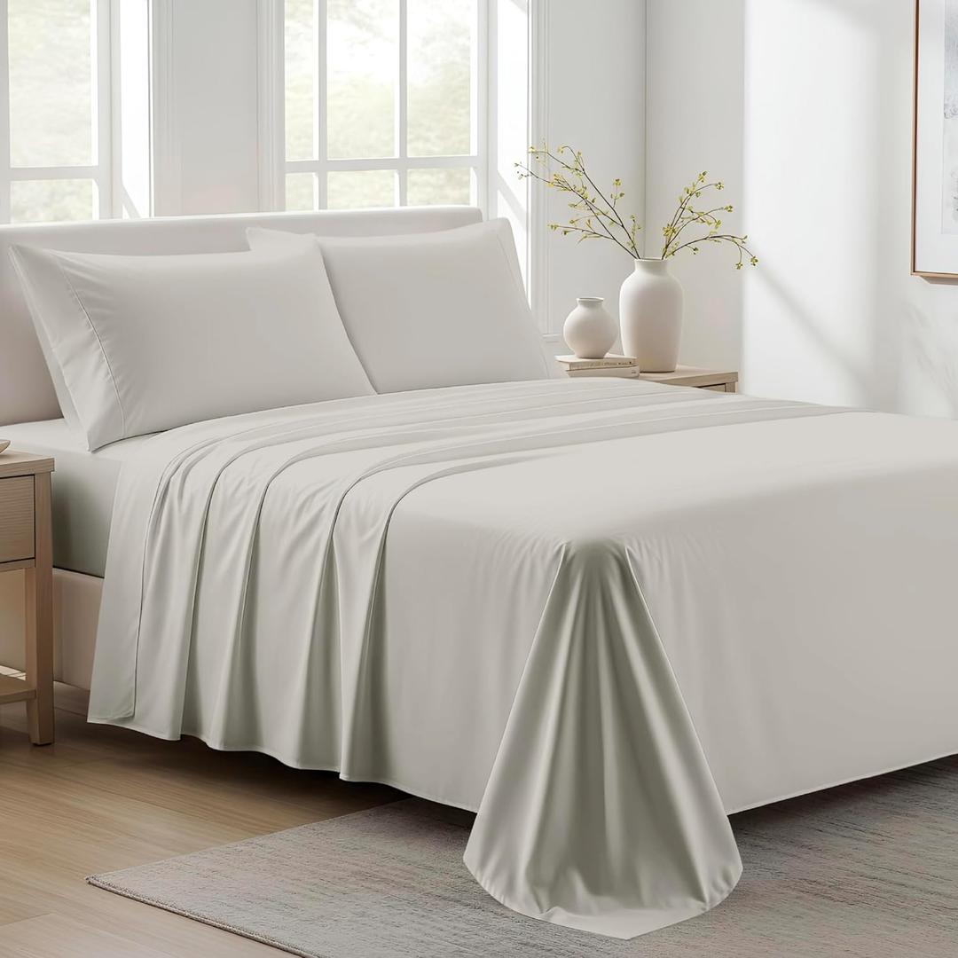 100% Organic Cotton Sheets Queen Size - Organic Cotton Queen Size Percale Weave Sheet Set (4 PC, Light Grey), Soft, Cooling, Crisp & Breathable, 16" Deep Pocket Hotel Quality Bedding Set