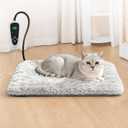 Cat Heating Pad 17 x 13 in with Smart Thermostat Switch and Power Line Protection Tube,Obtained MET and UL Dual Certification,Waterproof Pet Heating Pad for Cats, with Long Velvet Cloth Cover