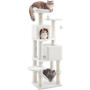 SONGMICS HOME Cat Tree for Indoor Cats, Multi-Level Cat Tower with Sisal Scratching Posts, Hammock and Condo, White