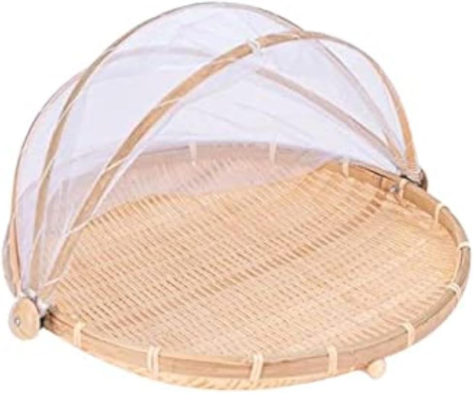 round bamboo tent basket with lid, vegetables/fruits, bread, storage basket (16.5 inches in diameter)