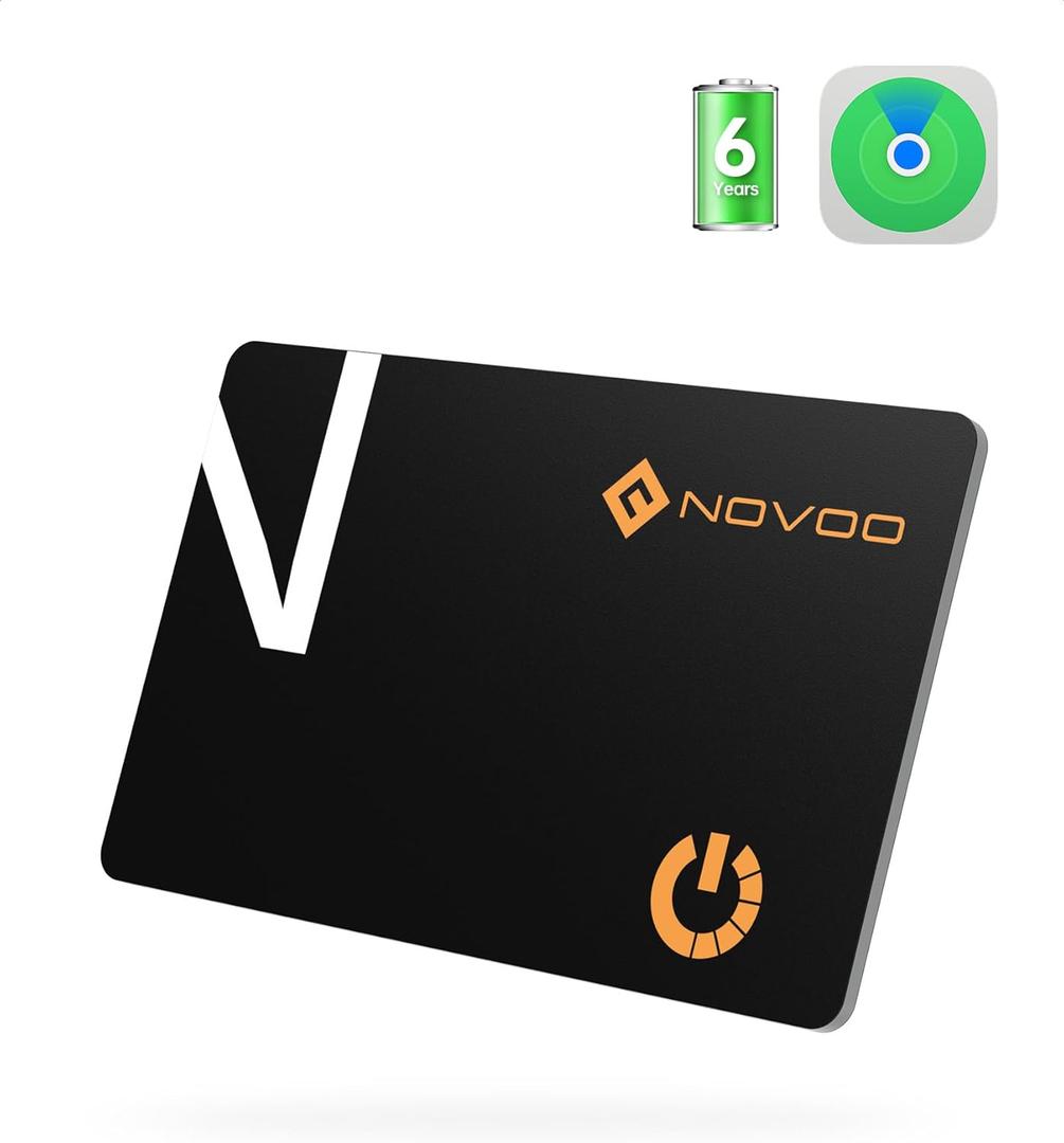 NOVOO Air Locator Tag (iOS Only) Wallet Tracker Card with Apple Find My, Smart Card Bluetooth Tracker, 6 Years Battery, IP68 Waterproof, 1.6mm Keys Finder and Item Locator for Keys, Bags, Passport (1 Pack Black)