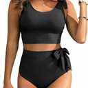 Two Piece High Waisted Swimsuits - Women Tummy Control Bikini Modest Bathing Suit 2PC, XXL