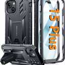 FNTCASE for iPhone 15 Plus Case: for iPhone 14 Plus Case Military Grade Rugged Cell Phone Cover with Kickstand | Shockproof TPU Protection Bumper Matte Textured Design 6.7 inch (Black)