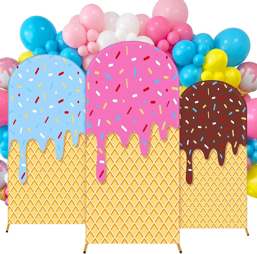 Moukeren 3 Pcs Ice Cream Drip Arch Backdrop Cover 4ft 5ft 6ft Wedding Arch Covers Spandex Backdrop Stand for Birthday Banquet Ceremony Photography Party Decoration