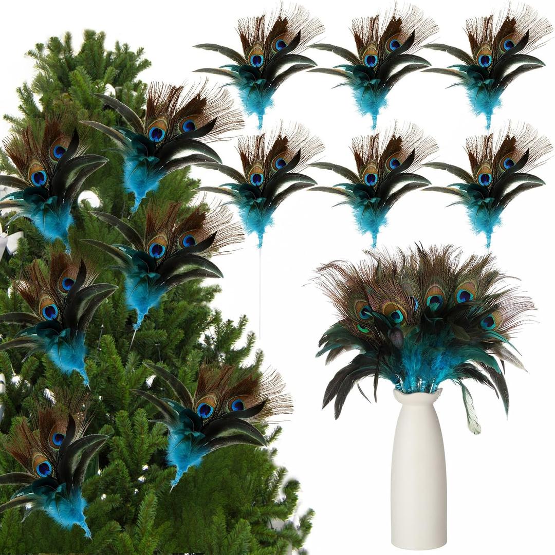 Suncalla 12 Pcs 11.8 Inch Peacock Feather Pick Decorations Peacock Bird Feather Decorations for DIY Craft Wreaths Vases Home Xmas Day Wedding Christmas Tree Party Decor