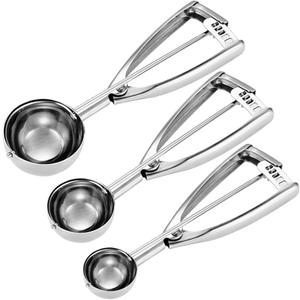 Cookie Scoop Set - Small/1 Tbsp, Medium/2 Tbsp, Large/3 Tbsp - Cookie Dough Scoop, Cookie Scoops for Baking Set of 3, Heavy-Duty 18/8 Stainless Steel Melon Baller Scoop Ice Cream Scoop