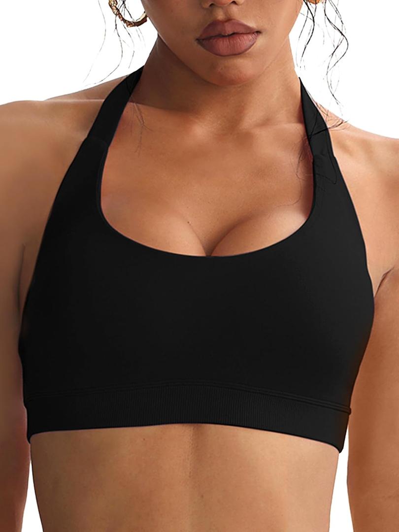 Sports Bras for Women Removable Padded Tank Tops Low Support Comfortable Open Back Workout Running Yoga Bra (M)