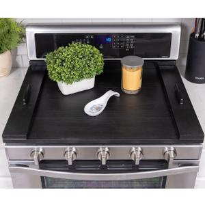 SwallowLiving Wood Noodle Board Stove Cover with Handles, Wooden Stovetop Cover Board for Gas Stove and Electric Stove Top,Kitchen Sink Cover for Counter Space, Cutting Board, Black