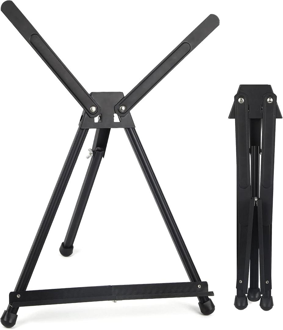 Falling in Art Aluminum 15" to 21" Tabletop Easel Display, Black Tripod with Rubber Feet, Holds Canvas, Paintings, Books, Photos, Signs