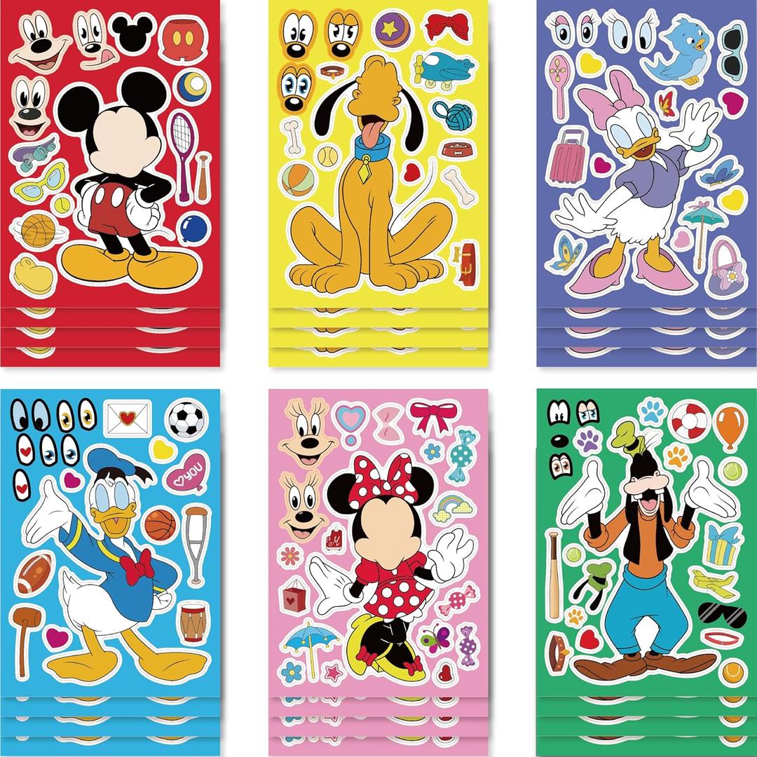 Make-a-face Stickers Sheets Make Your Own Stickers,Mixed & Matched with 6 Designed Characters(4 of Each) for Party Favors Supplies, Reward, Decor,Gift Idea