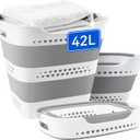 42L Medium Collapsible Plastic Laundry Basket with Handles, Foldable Laundry Basket Hamper, Pop Up Storage Container Organizer for Washing Storage (Gery, 17 Inch * 13 Inch * 15 Inch)