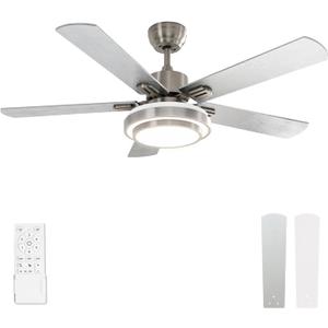 warmiplanet Ceiling Fan with Lights Remote Control, 52 Inch, Brushed Nickel (5-Blades) (silver)