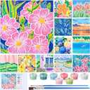 Nezyo 12 Sets Paint by Numbers Kit with Frame for Adult Beginners, DIY Acrylic Paint by Number Canvas for Painting Party Activity Birthday Gift, 8 x 8 Inch