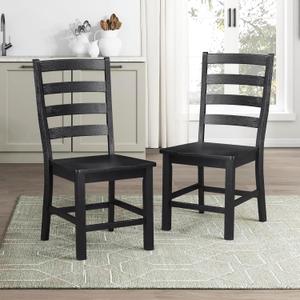 Lexicon Farmhouse Dining Chairs Set of 2, Kitchen Dining Chairs with Sturdy Solid Wood Frame, Legs, Footrest, High Ladder Back, Comfortable Classic Wooden Armless Side Seat, Easy Assembly, Black