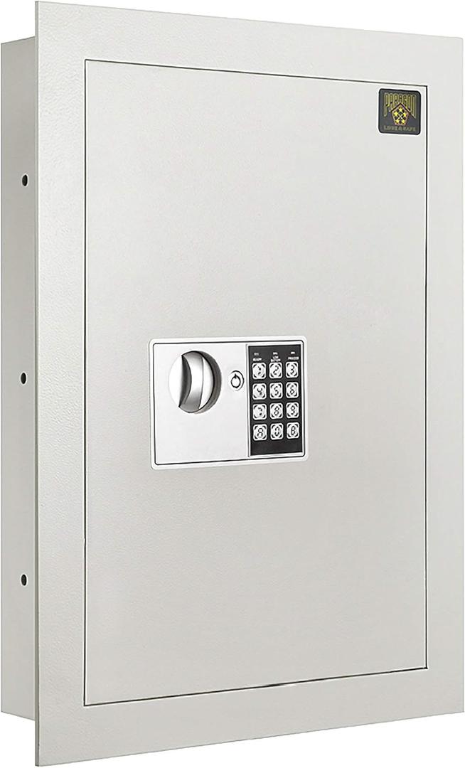 In-Wall Safe with Electronic Keypad and 2 Manual Override Keys - Protect Money, Jewelry, and Passports at Home or Business by Paragon Safes (White) (Light Gray)