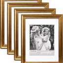 Yaetm 11x14 Gold Picture Frame with Mat for 8x10 Set of 4, 1.4" Wide Molding & Rustic Gold Frame 11 x 14 with Tempered Glass for Wall Gallery, Home and Office, Wall Mount, 4 Pack