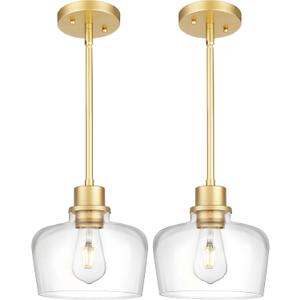 Emak 8 Inch Pendant Lights Kitchen Island, 2 Pack Gold Pendant Light Fixtures with Clear Glass Shade, Modern Island Lights for Kitchen, Dining Room, Bathroom, PL122-GD-CG-2PK