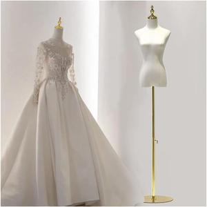 Female Mannequin Torso, Display Dress Form Mannequins, Size: S/2~4 55~75in Adjustable Height Wedding Dress Manikin Body, Stability Gold Metal Stand Table Maniquine for Clothing Jewelry Display