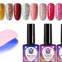 OUL'ISI 14pcs Gel Nail Polish Kit, Popular Bright Nail Art Solid Sparkle Glitters Colors Manicure with UV LED Nail Lamp, Base Coat Top Coat and Matte Coat Home DIY Nail Art Design (BlingBling)