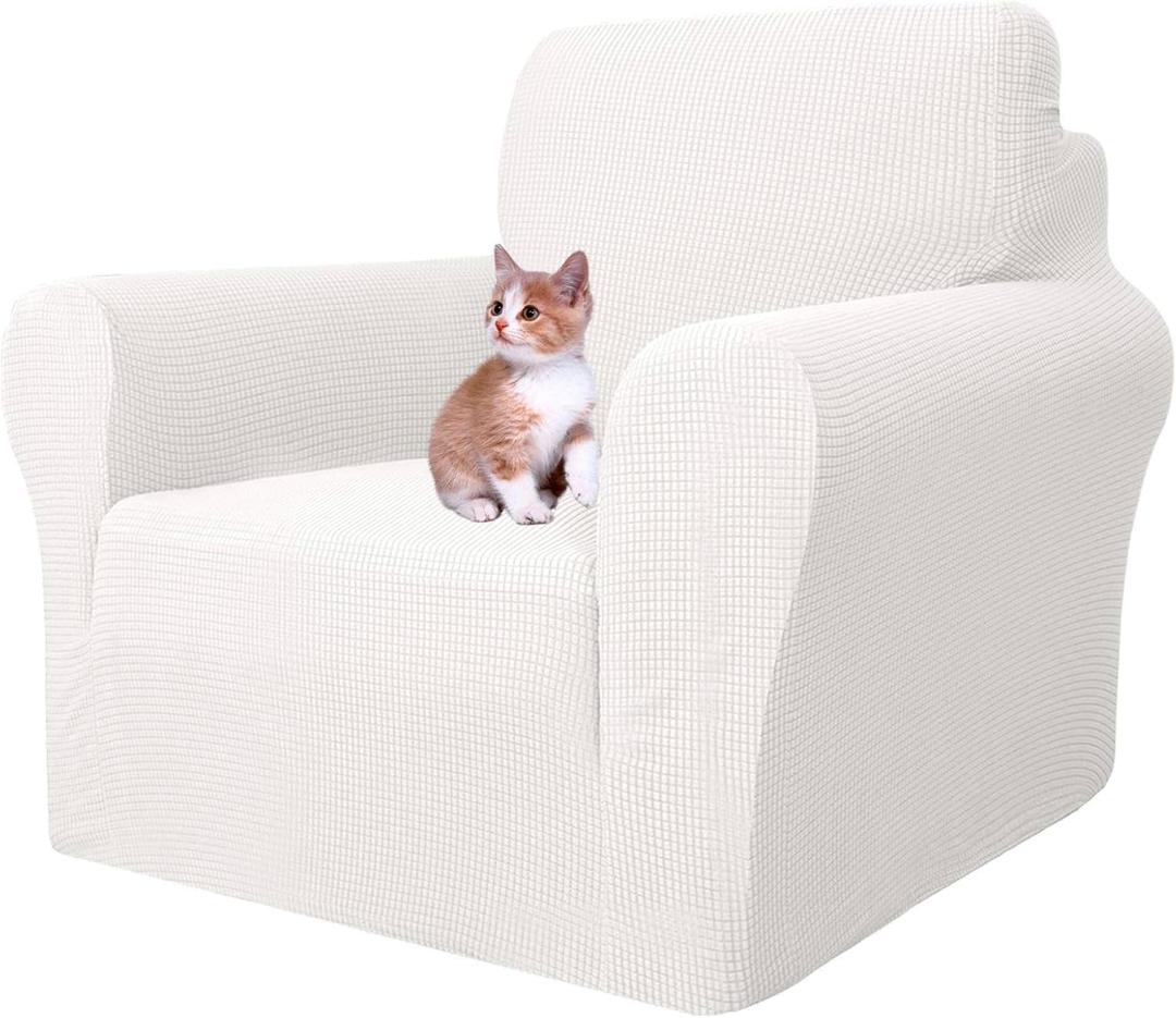 MAXIJIN Stretch Chair Cover Chair Slipcovers with Arms, 1-Piece Couch Sofa Chair Covers for Living Room, Non Slip Armchair Cover (31"-46") Furniture Protector Dogs Pet Friendly (Chair, White)