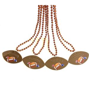 12Pcs Football Necklaces Event Pendant Party Beads Super Bowl Sports Football Bead Necklaces Party Supplies, brown