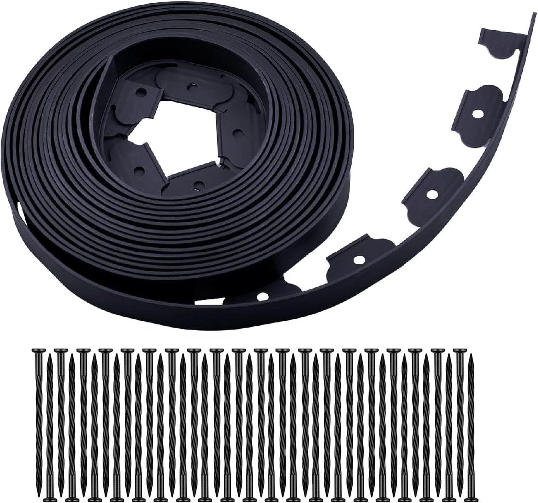 Garden edging40ft Landscape edging with 40 spikes for lawn 2 Inch Tall(Black, 40FT)