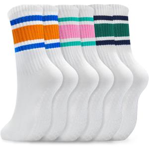 Pilates Socks for Women Non Slip, Cotton Crew Grippy Yoga Socks with Grips for Maternity Hospital Workout, 3 Pairs (White)