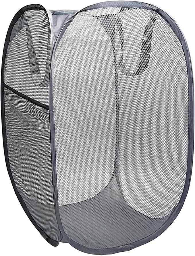 The upgraded pop-up laundry basket features a breathable side pocket mesh design, making it ideal for rooms, apartments, dormitories, travel, business trips, and children's storag(1, Black) 17"×13"