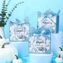 Gersoniel 50 Set a Little Pumpkin Is on the Way Baby Shower Party Gift Bags with Handles Fall Pumpkin Baby Shower Paper Bags with Ribbon Bow and Blue Tissue Paper for Autumn Gender Reveal Decoration