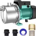 PUMPMAN 1HP Shallow Jet Well Pump Portable Garden Pump, 980GPH 110V 148Feet Stainless Steel, Water Transfer Draining Irrigation Pump Lawn Water Sprinkler Booster Pump