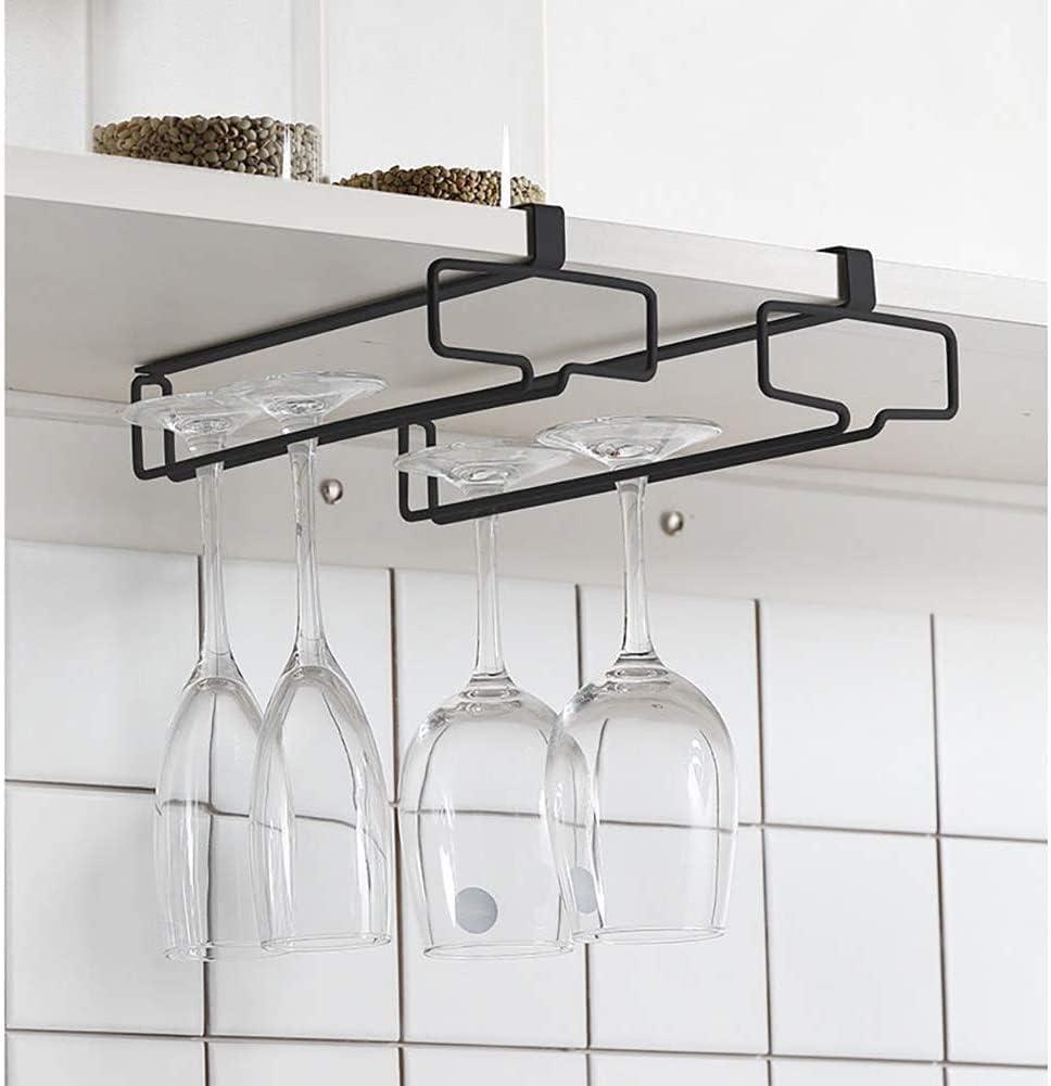 LINFIDITE Glass Holder 2PCS Stemware Rack Hanger Under Cabinet Glass Rack Kitchen Hanging Storage Rack Organizer, Black