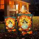 FLAGWIX Halloween Garden Flag - Solar Flag Light for Garden Decor 11.5"x17.5" - Fall Garden Flags for Halloween Decorations, Yard Flags for Fall Outdoor Decor, Outside Decorations for Yard (Flame  Haunted Glow)