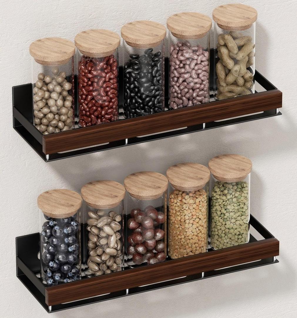 Walnut Magnetic Spice organizer for Refrigerator Wall Mount Spice Rack Magnetic Fridge Shelf Spice Jar Seasoning Organizer (Walnut 2 Pack)