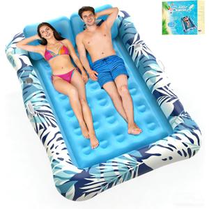 Pool Floats Adult,75"x64" XXL Inflatable Tanning Pool Lounger Float with Pillow,4 in 1 Suntan Tub Sunbathing Raft Floatie Water-Filled Mattress Kids Pool Ball Pit,Perfect for Party&Relax,Blue