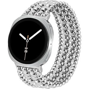 Dressy Beaded Bracelet Compatible with Samsung Galaxy Watch 8 Band 40mm 44mm/8 Classic 46 mm Women, Fashion Cute Stretchy Stainless Steel Beads Strap for Galaxy Watch 8