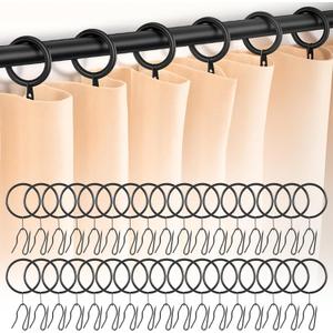 100 Pcs 1.26 Inch Metal Drapery Curtain Rings with Eyelets and 100 Pcs Pin Hooks Black Curtain Rings with Hooks for Shower, Window, Door Drapes Curtains
