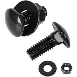 1/4-20 x 1 Carriage Bolt Kit, Stainless Steel 304 Carriage Bolts Screws with Hex Nuts & Flat Washers, Round Head Square Neck, Full Thread, Black Finish, 12 Sets