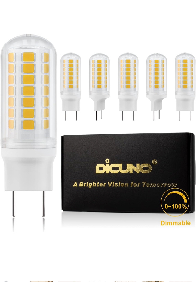DiCUNO G8 Dimmable LED Bulb Flat Base 4W (40W Halogen Equivalent), Warm White 3000K, 450LM, Bi Pin Base Bulb Replacement for Under Counter, Under-Cabinet Light and Puck Light, 6 Pack