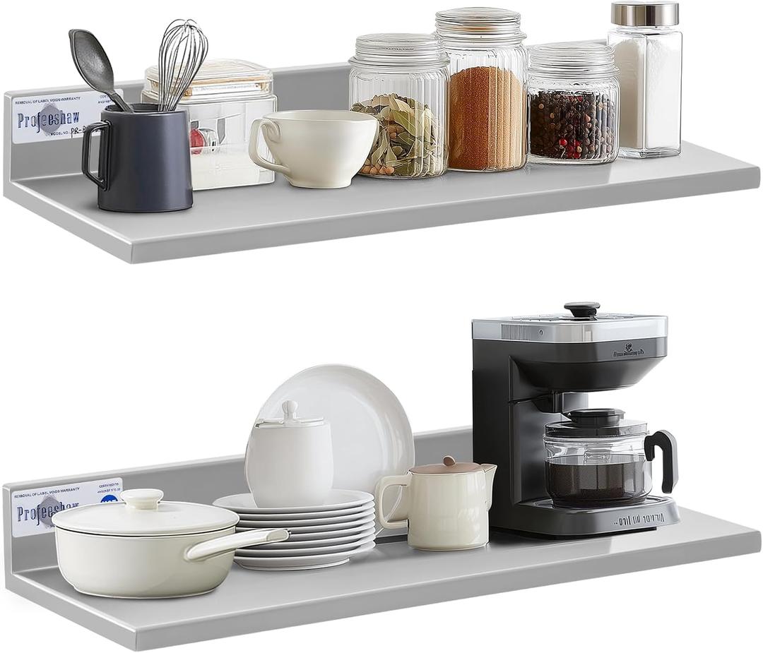 Profeeshaw Stainless Steel Shelf Wall Mounted Commercial Stainless Steel Shelves 8.6 * 24 Inch 50lb Heavy Duty Commercial Kitchen Shelf for Restaurant, Bar, Utility Room, Kitchen and Garage, 8.6x24