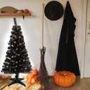 Juegoal Lighted Artificial Halloween Black Christmas Tree, 4FT Black Tinsel Pine Tree with 70 LED Purple Lights, 8 Modes & Timer for Home Party Decorations