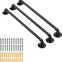 3 Pack 3.2FT Pipe Stair Handrail,Wall Mounted Hand Rail for Indoor & Outdoor Steps,Black Galvanized Iron Grab Bars for Wall,Stair Railing for Stairs Porch Bathroom